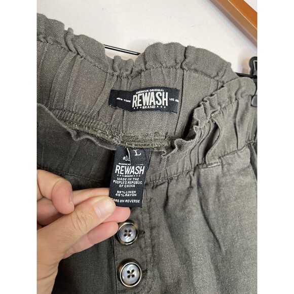 Rewash Women's Large Dark Green Linen Blend Elastic Waist Shorts 2" Inseam - Picture 4 of 5